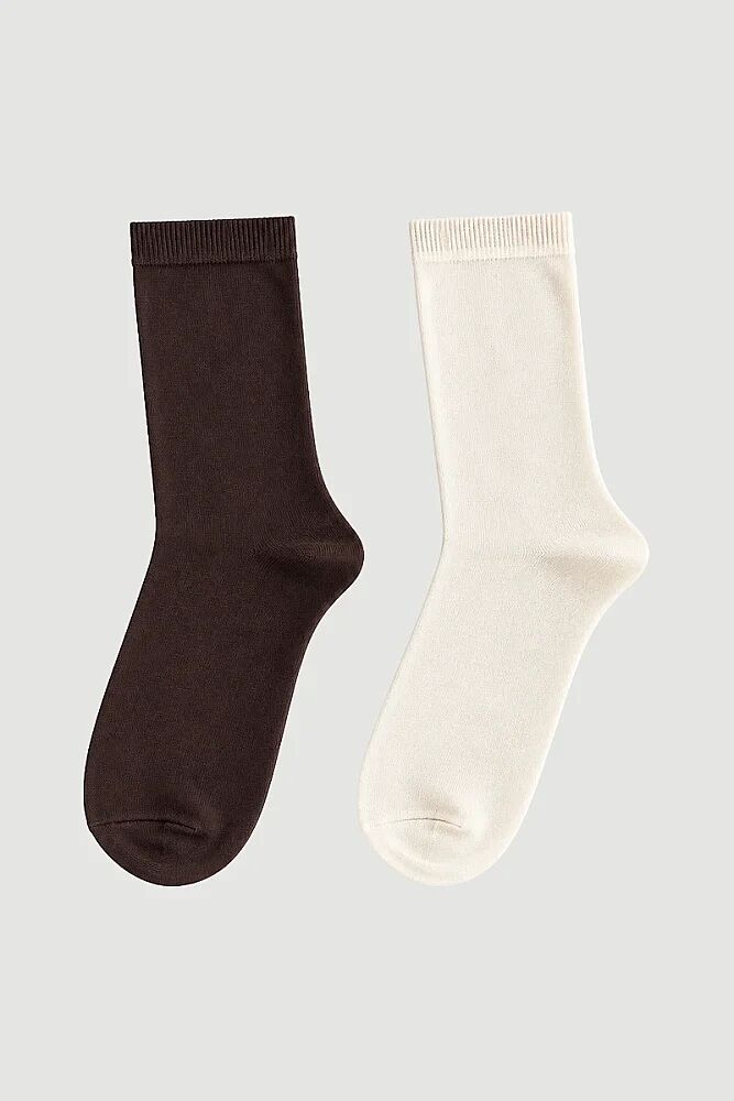 2'Li Set Bambu Uzun Çorap - Kahverengi/Ekru Kahverengi/Ekru