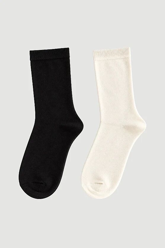 2'Li Set Bambu Uzun Çorap - Siyah/Ekru - Gusto