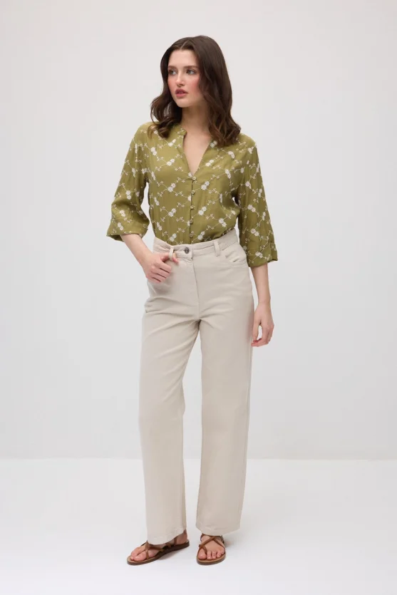 5 Cepli Boru Paça Denim Pantolon - Bej - 5