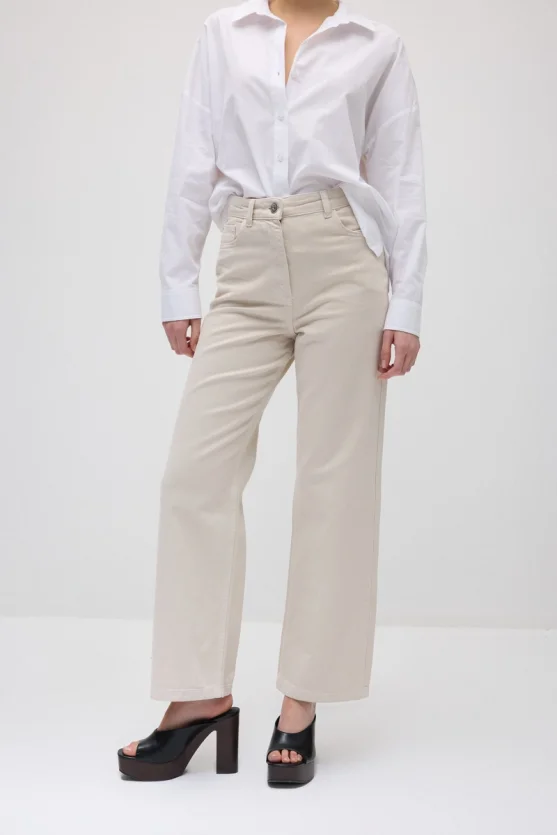 5 Cepli Boru Paça Denim Pantolon - Bej - 2