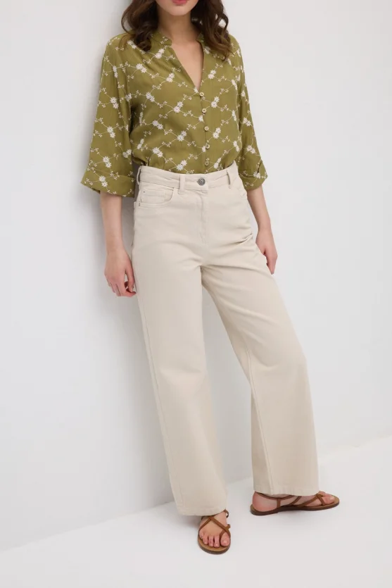 5 Cepli Boru Paça Denim Pantolon - Bej - 4