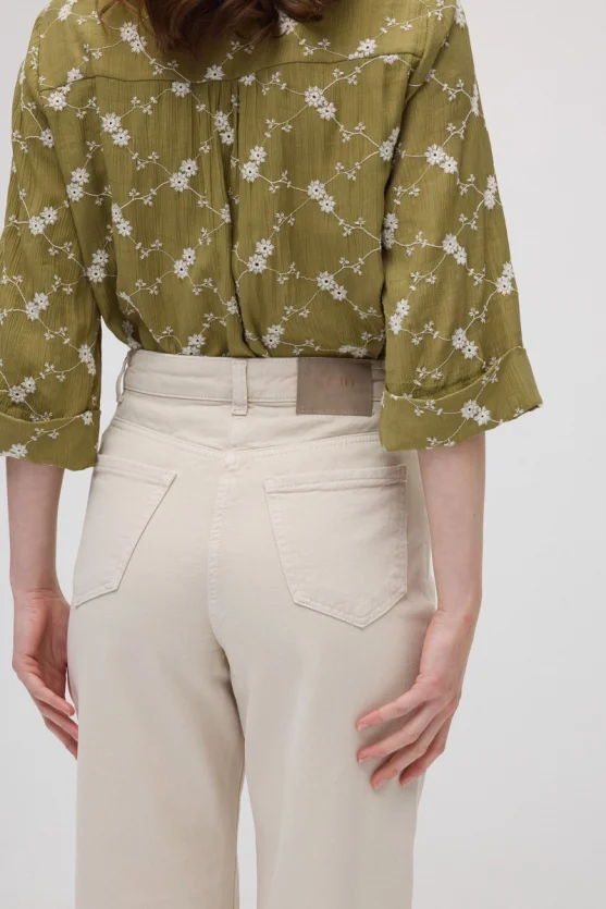 5 Cepli Boru Paça Denim Pantolon - Bej - 6