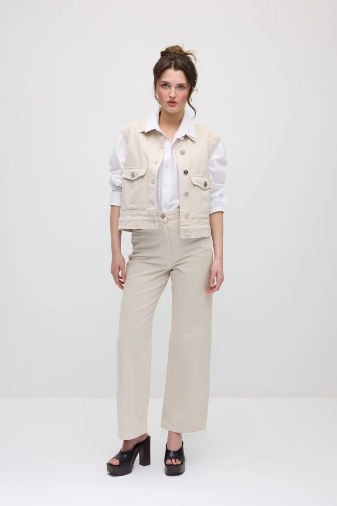 5 Cepli Boru Paça Denim Pantolon - Bej - Gusto