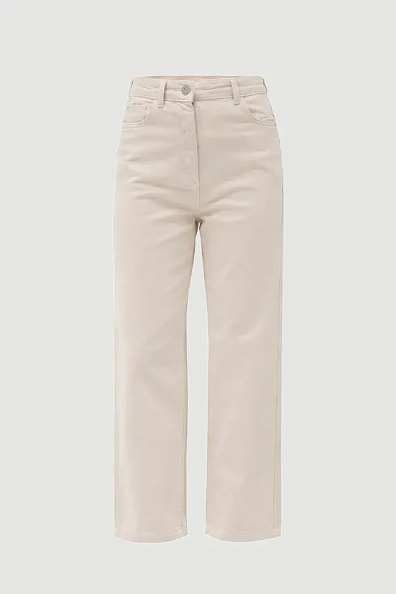 5 Cepli Boru Paça Denim Pantolon - Bej - 7