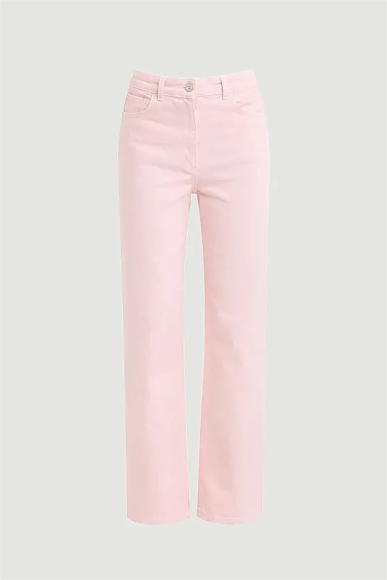 5 Cepli Boru Paça Denim Pantolon - Pembe - 7