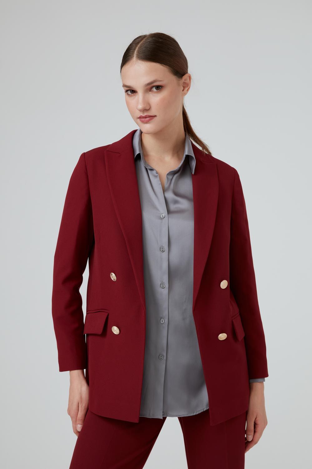 Burgundy and 2024 gold suit jacket