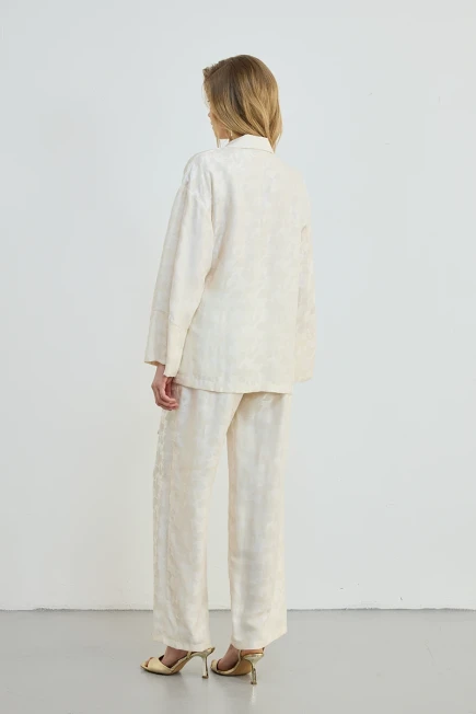 Jakar Desenli Kimono Pantolon - Ekru - 2