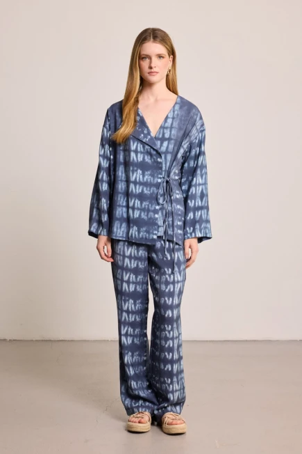 Butterfly Collection Tie-Dye Kimono Trousers - Blue - 1