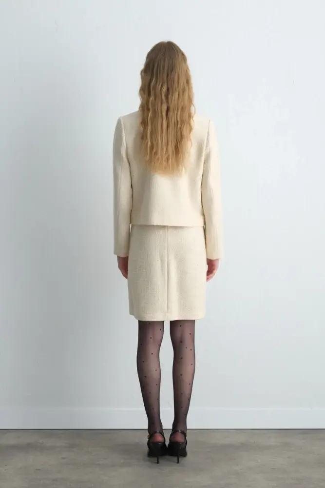 Sıfır Yakalı Tuvit Ceket & Kısa Kollu Elbise - Ekru Takım - 2