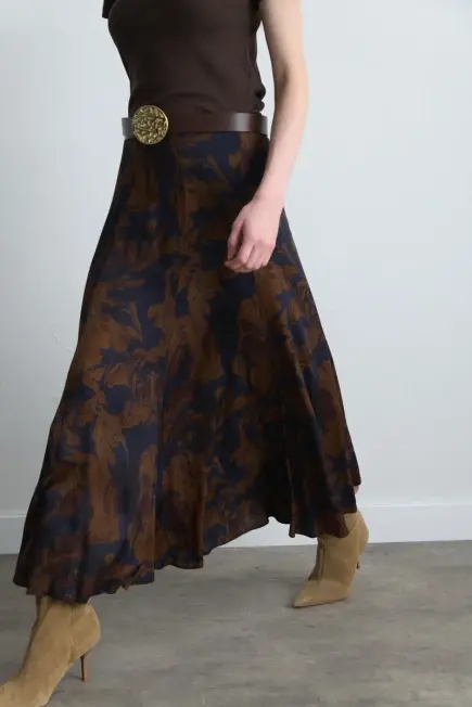 Anka Koleksiyonu Uzun Viskon Saten Etek ve Kısa Kollu Basic Pamuk Tshirt - 2