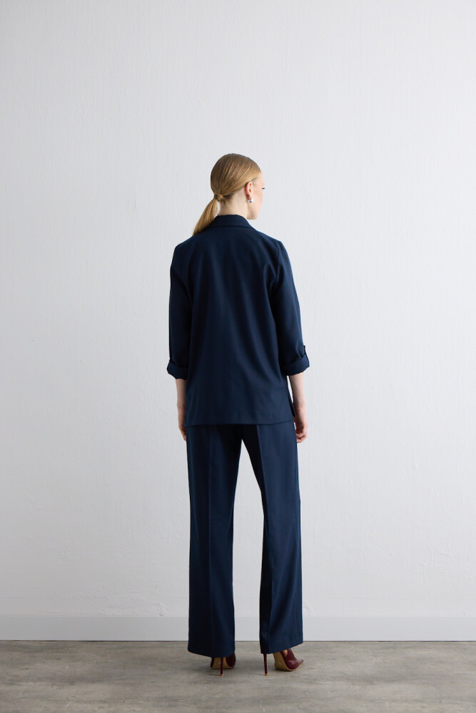 Pleated Glitter-Striped Vest with Wide-Leg Pants - Navy - 3