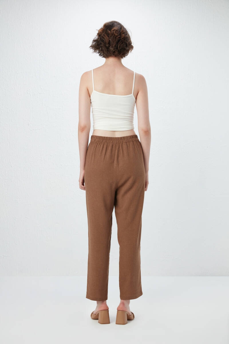 Tassel Detailed Linen Blouse Trousers Set - Milk Brown - 4