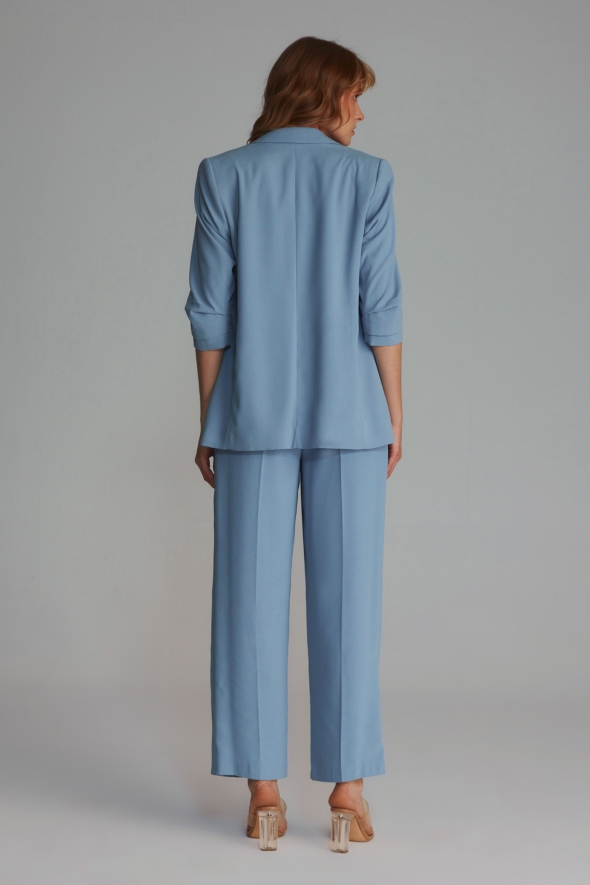 Wide Leg Pants Jacket Set - Blue - 3