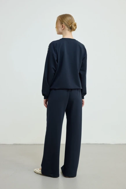 İnci Detaylı Pamuklu Sweatshirt Eşofman Altı - Lacivert - 2