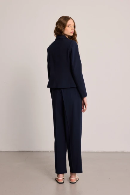 Cepli Blazer Ceket Beli Kemerli Kumaş Pantolon - Lacivert - 2