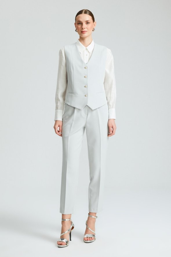 Cigarette Fabric Pants Vest Suit - Grey - 1