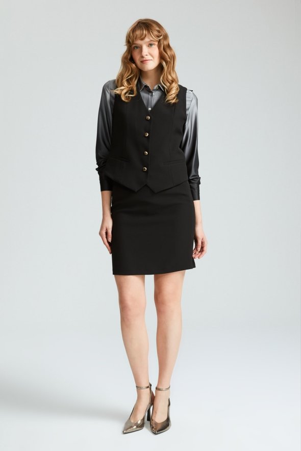 Mini Skirt Vest Suit - Black - 1
