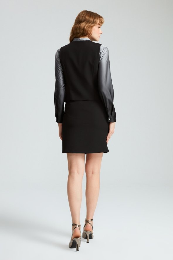 Mini Skirt Vest Suit - Black - 3