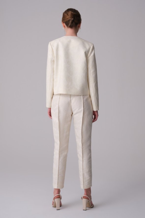 Lace Short Jacket Pants Set - Ecru - 3