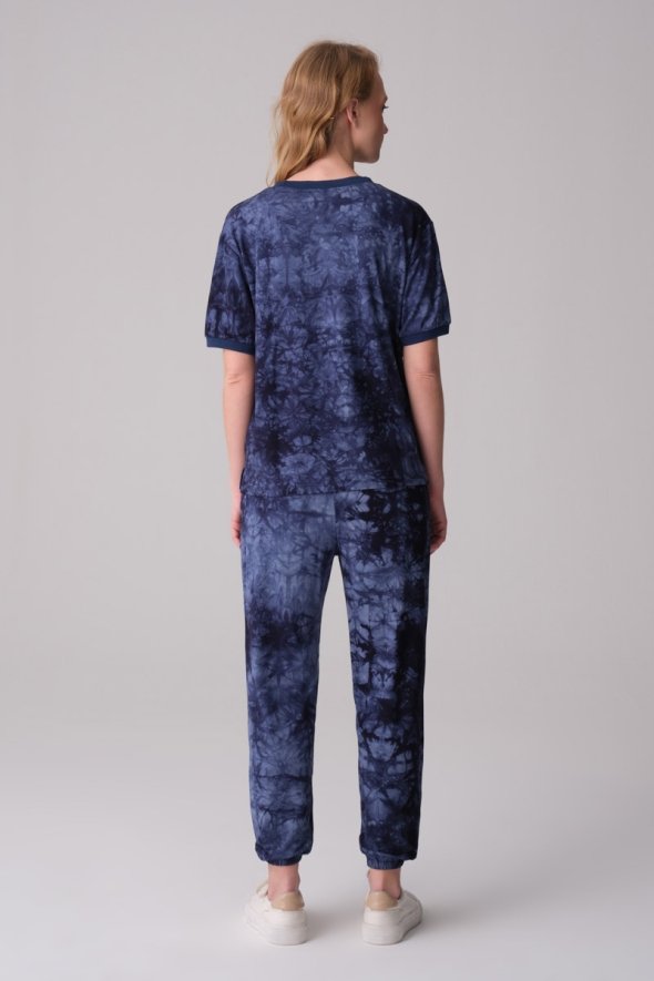Tie-Dye Pattern T-shirt Tracksuit Set - Navy - 3