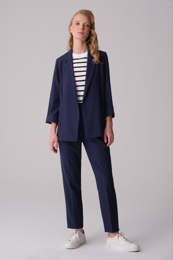 Relaxed Fit Jacket Pants Set - Navy Blue - 1