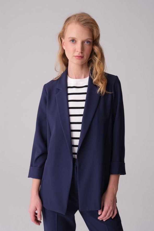 Relaxed Fit Jacket Pants Set - Navy Blue - 2