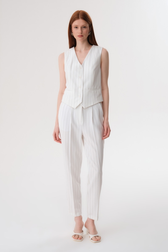 Striped Vest and Pants Suit - White - 1