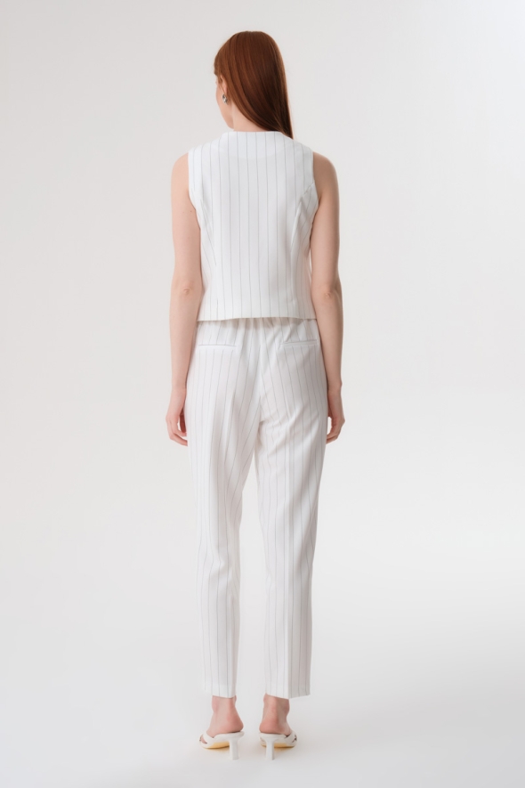 Striped Vest and Pants Suit - White - 3