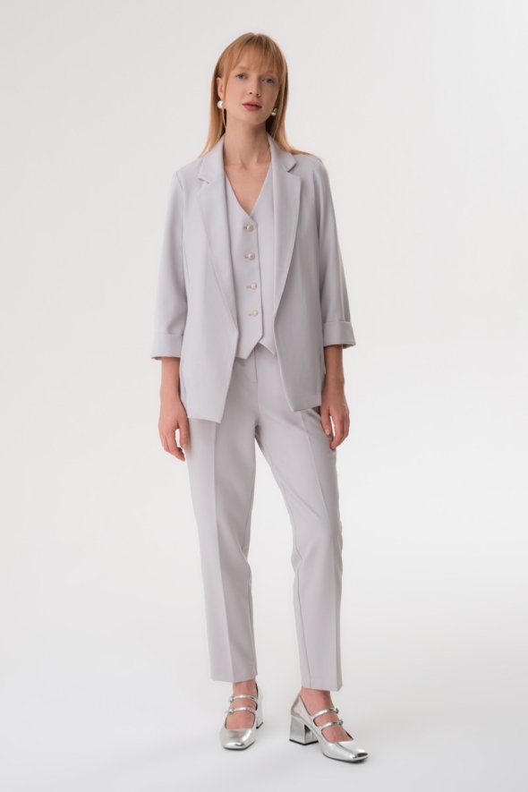 Relaxed Fit Jacket and Pants Suit - Grey - 1