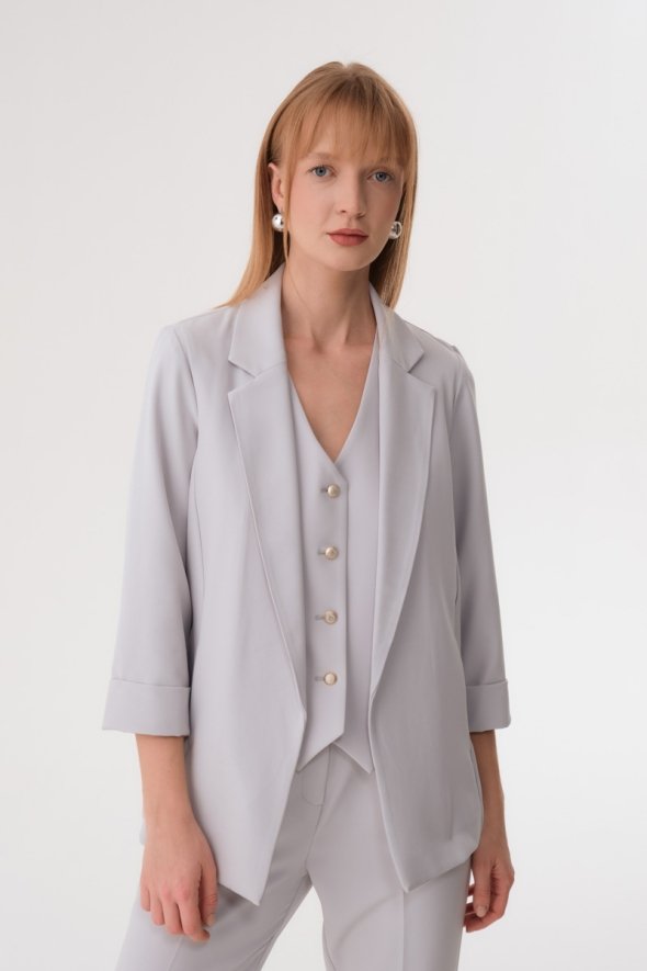 Relaxed Fit Jacket and Pants Suit - Grey - 2