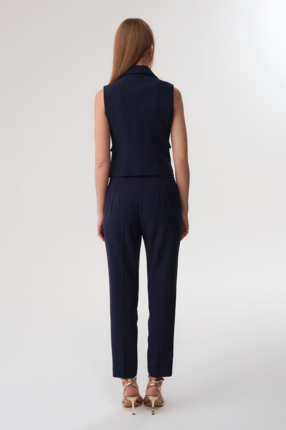 Collared Vest and Pants Suit - Navy Blue - 3