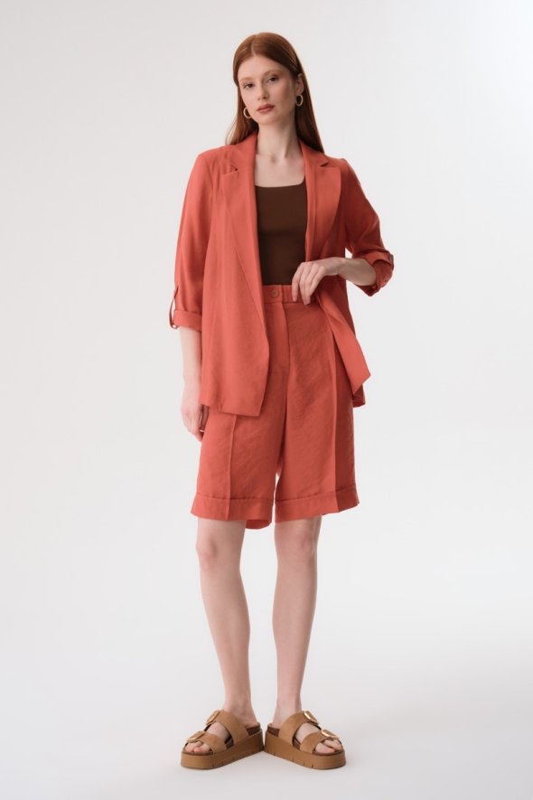 Relaxed Fit Jacket and Shorts Suit - Terracotta - 1