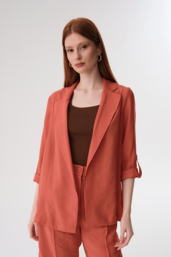 Relaxed Fit Jacket and Shorts Suit - Terracotta - 2
