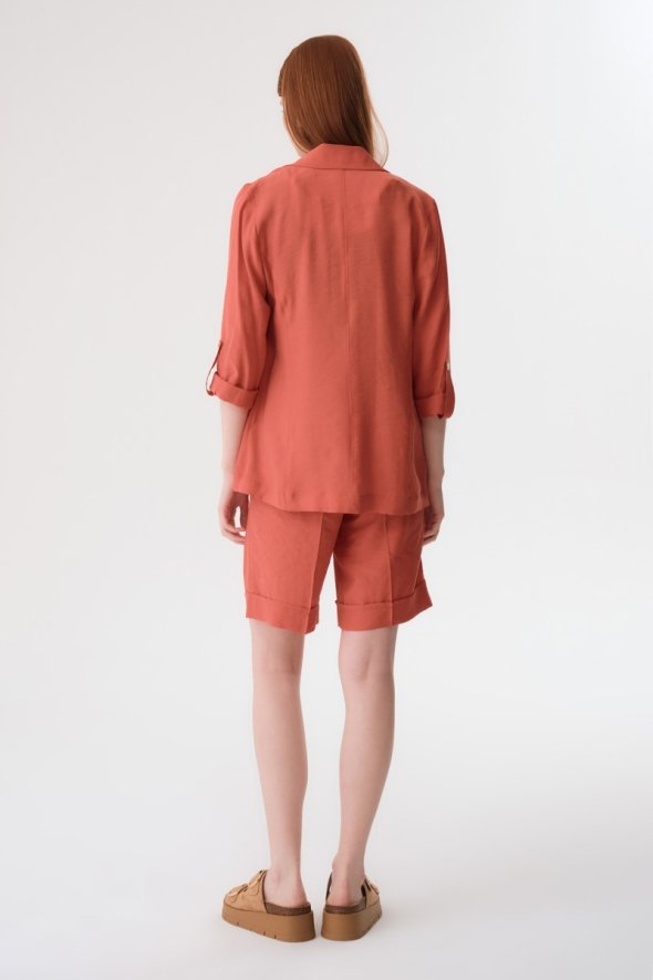 Relaxed Fit Jacket and Shorts Suit - Terracotta - 3