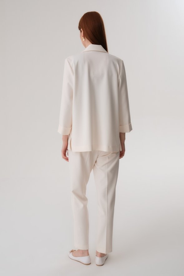 Relaxed Fit Jacket and Pants Suit - Ecru - 3
