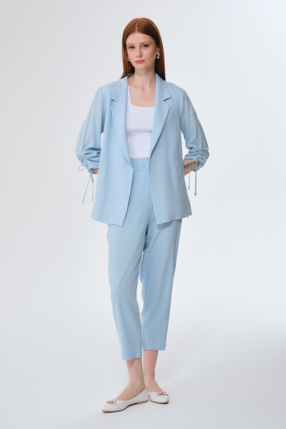 Linen Jacket and Pants Set - Baby Blue - 1