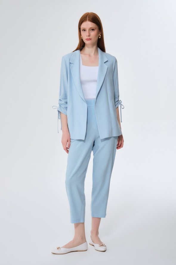 Linen Jacket and Pants Set - Baby Blue - 2