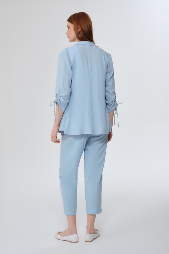 Linen Jacket and Pants Set - Baby Blue - 3