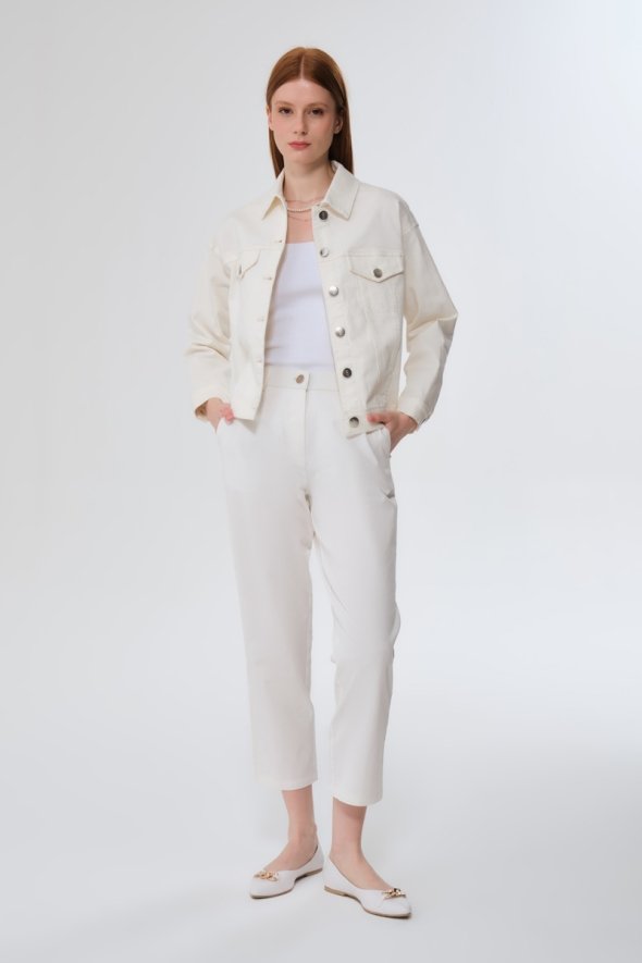 Denim Jacket and Pants Set - White - 1