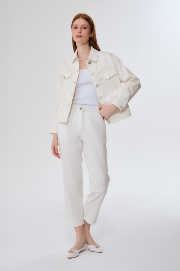 Denim Jacket and Pants Set - White - 2
