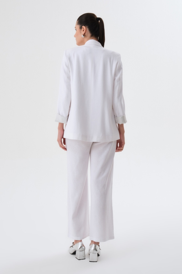Linen Jacket and Pants Suit - White - 3
