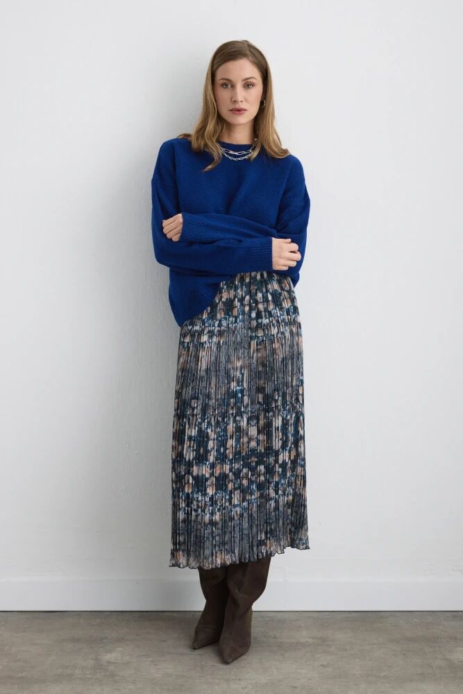 Basic Triko Kazak & Desenli Pilise Etek Kombini