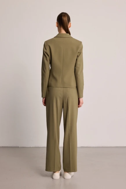 Cepli Blazer Ceket Beli Kemerli Kumaş Pantolon - Haki - 2