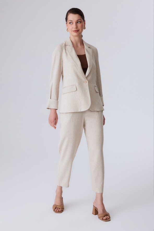 Unlined Linen Jacket and Pants Set - Beige - 2