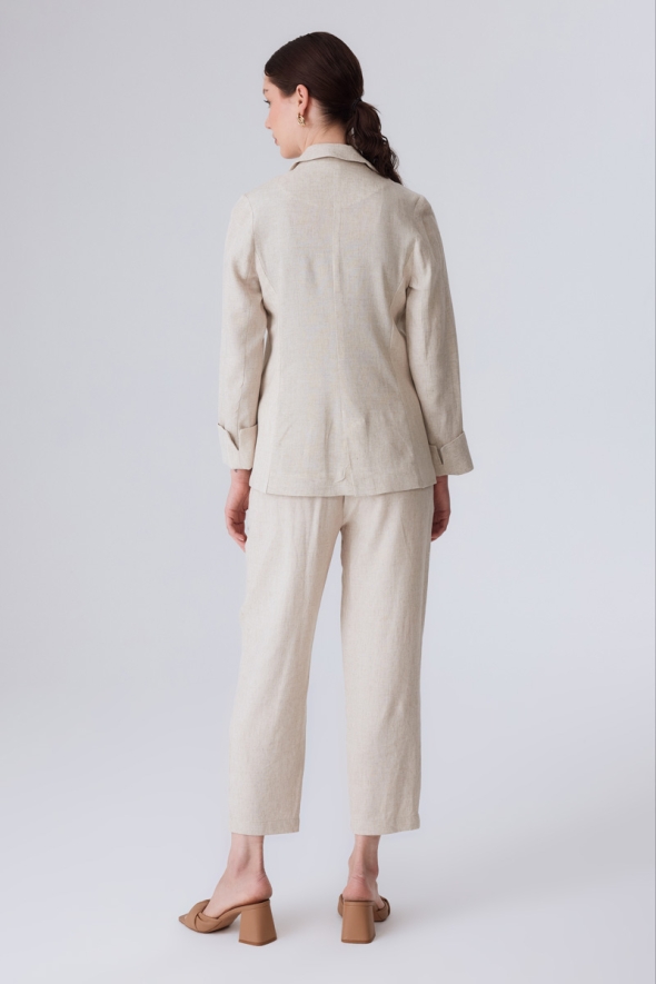 Unlined Linen Jacket and Pants Set - Beige - 3