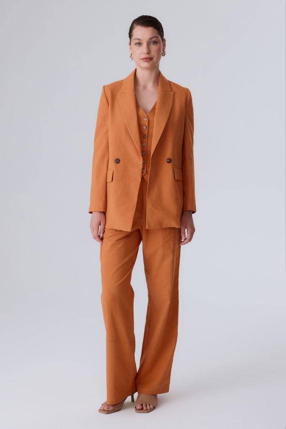 Two-Button Cotton Linen Jacket and Pants Set - Orange - 1