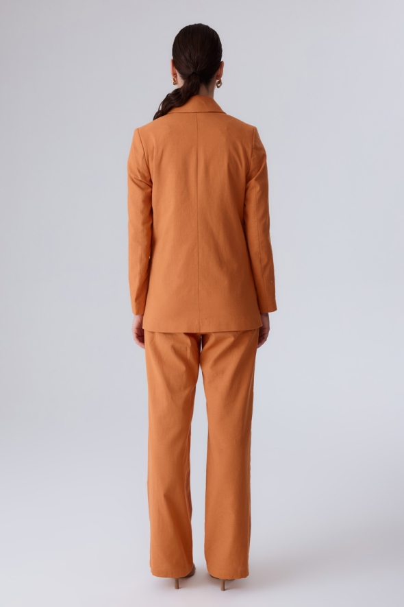 Two-Button Cotton Linen Jacket and Pants Set - Orange - 3