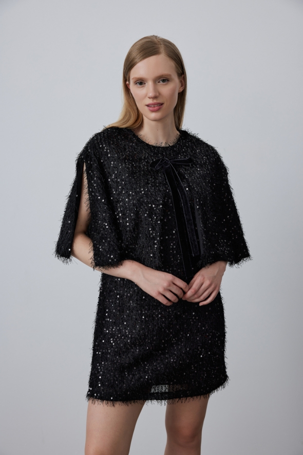 Sequin Bolero Dress Set - Black - 2