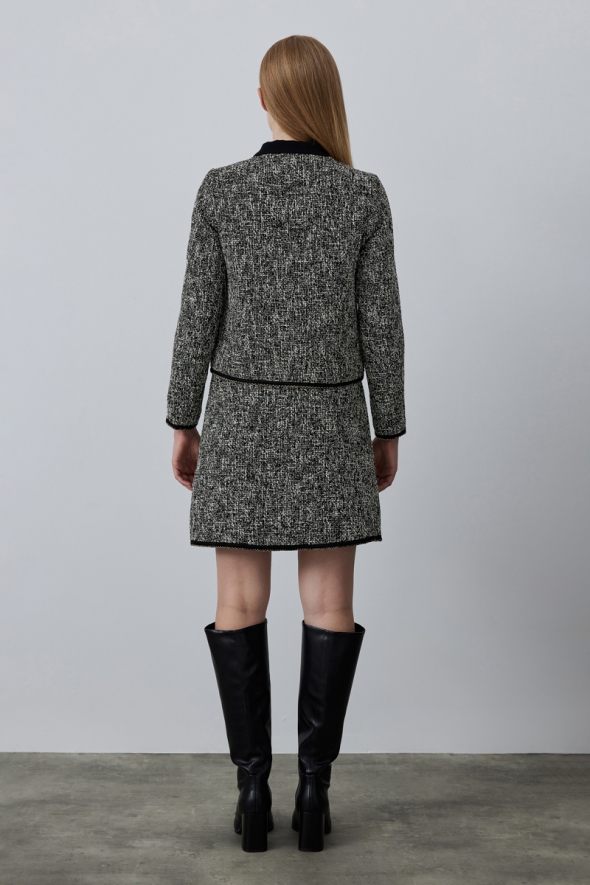 Silvery Tweed Jacket Skirt Set - Black - 3