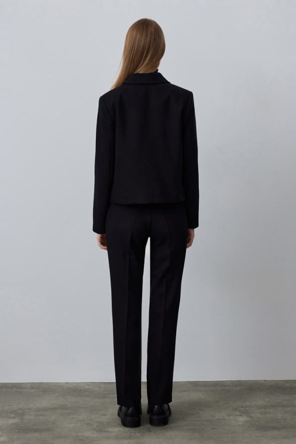 Fabric Jacket Pants Suit with Pockets - Black - 3